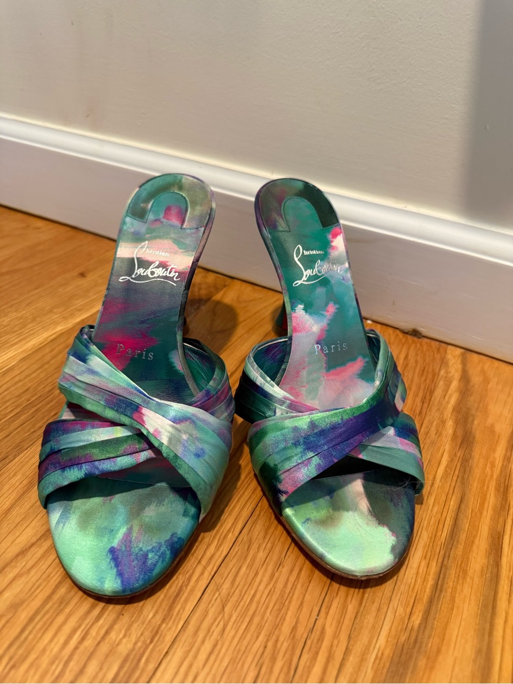 Christian Louboutin Multicolor Tie-Dye Satin Crisscross Slide Mules
